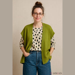 Gudrun Sjödén Green Organic Cotton Knit Vest M Open Front Scandinavian Lagenlook